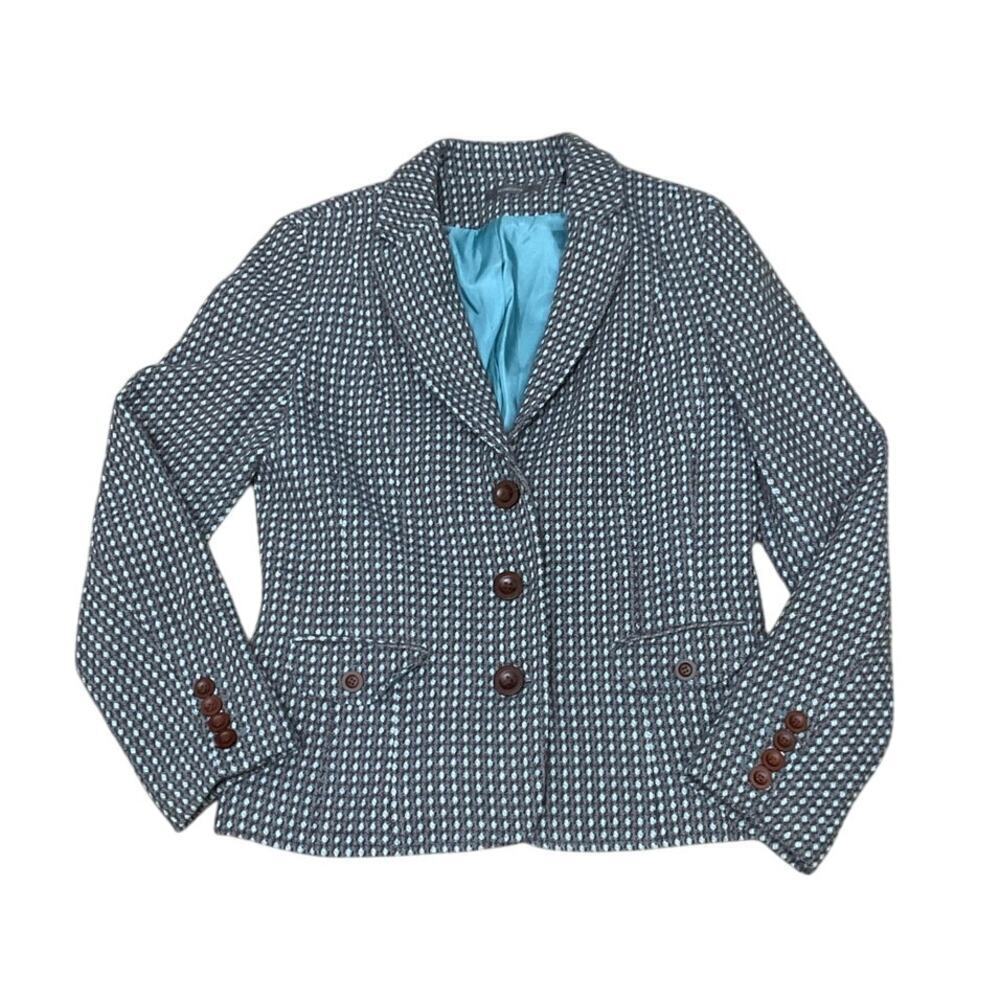 Liz Claiborne Wool/Angora Womens Blazer Size 12 Large Wood Buttons Office Siren